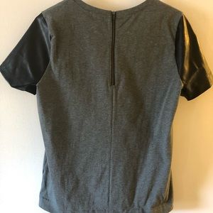 Jcrew grey shirt black leather sleeves